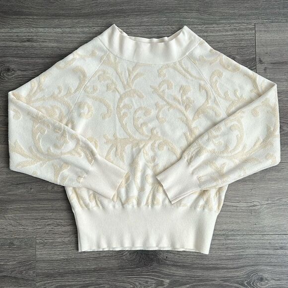 ANTHROPOLOGIE Nina Velvet Sweater Sz. Small Ivory Textured Knit Neutral Bohemian - Picture 1 of 12